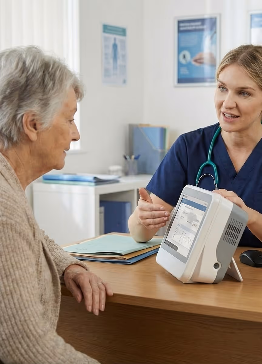 Nurse supporting a patient using a new medical device