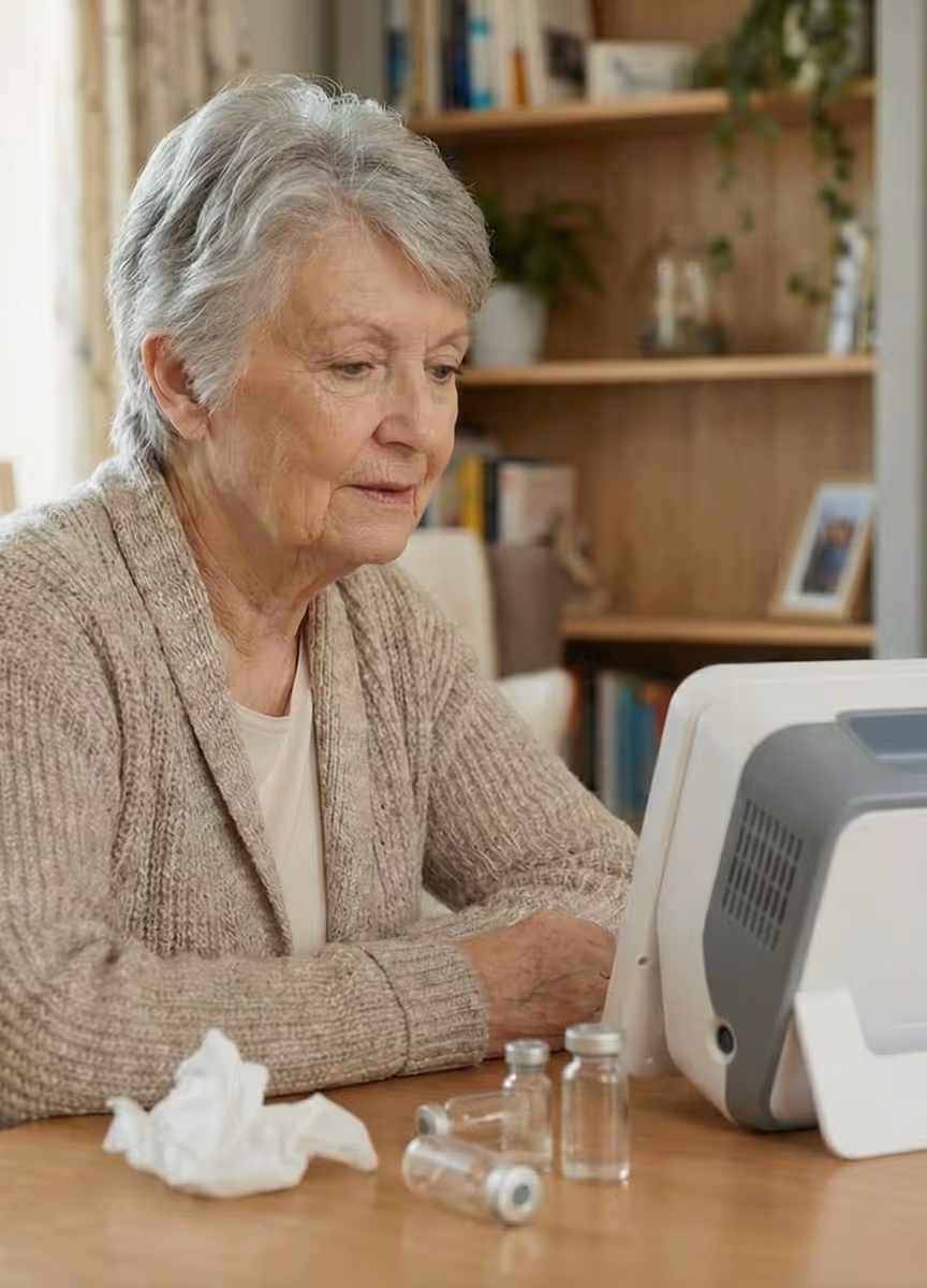Nurse supporting a patient using a new medical device